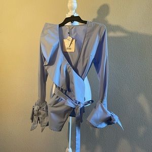 Madison Light Blue XS Wrap Top.